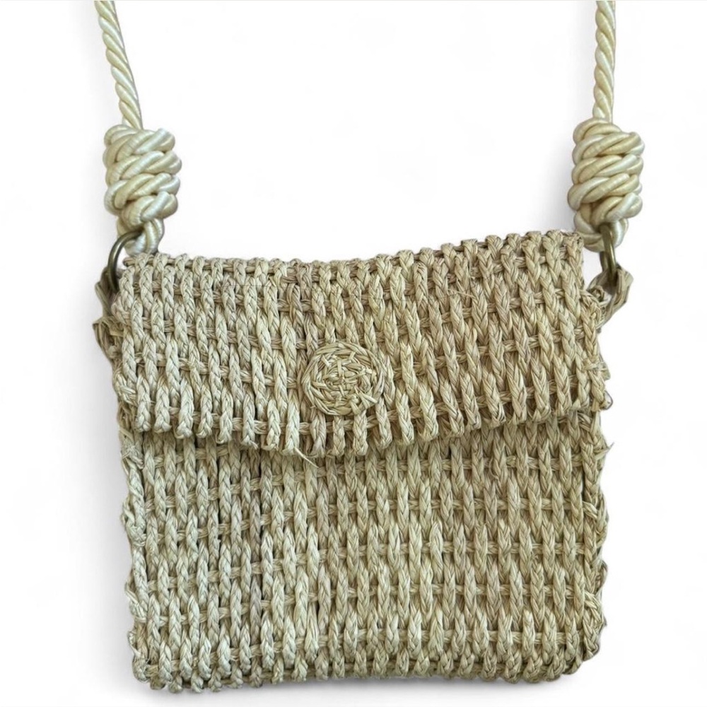 Woven Straw Beige Crossbody Square Bag Summer Beach